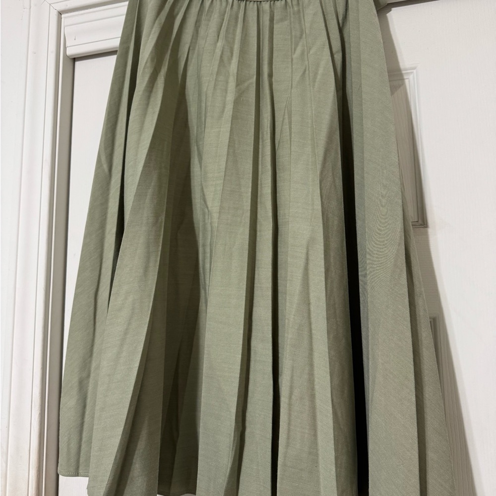 Sage Green Pleated Midi Skirt